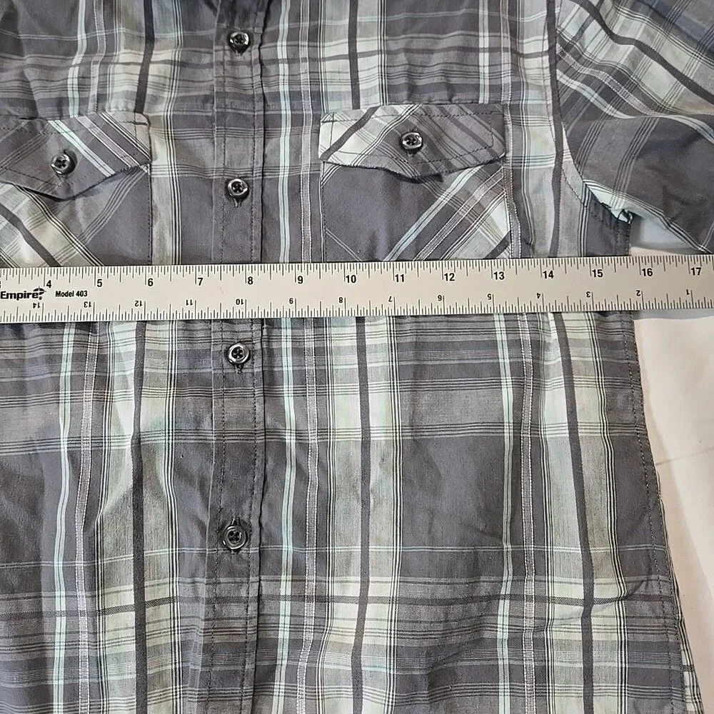 Airwalk Boys Short Sleeve Button Up Shirt Gray Plaid 8 Y2K Skater Streetwear